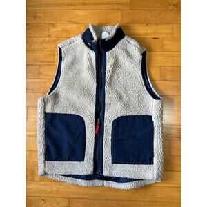 Wonder Nation Sherpa Vest fleece cream blue kids size L (10-12)